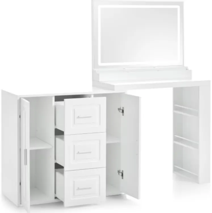 Makeup Vanity Desk With Mirror, Dressing Table With 3 Drawers And 2 Cabinets - Image 2