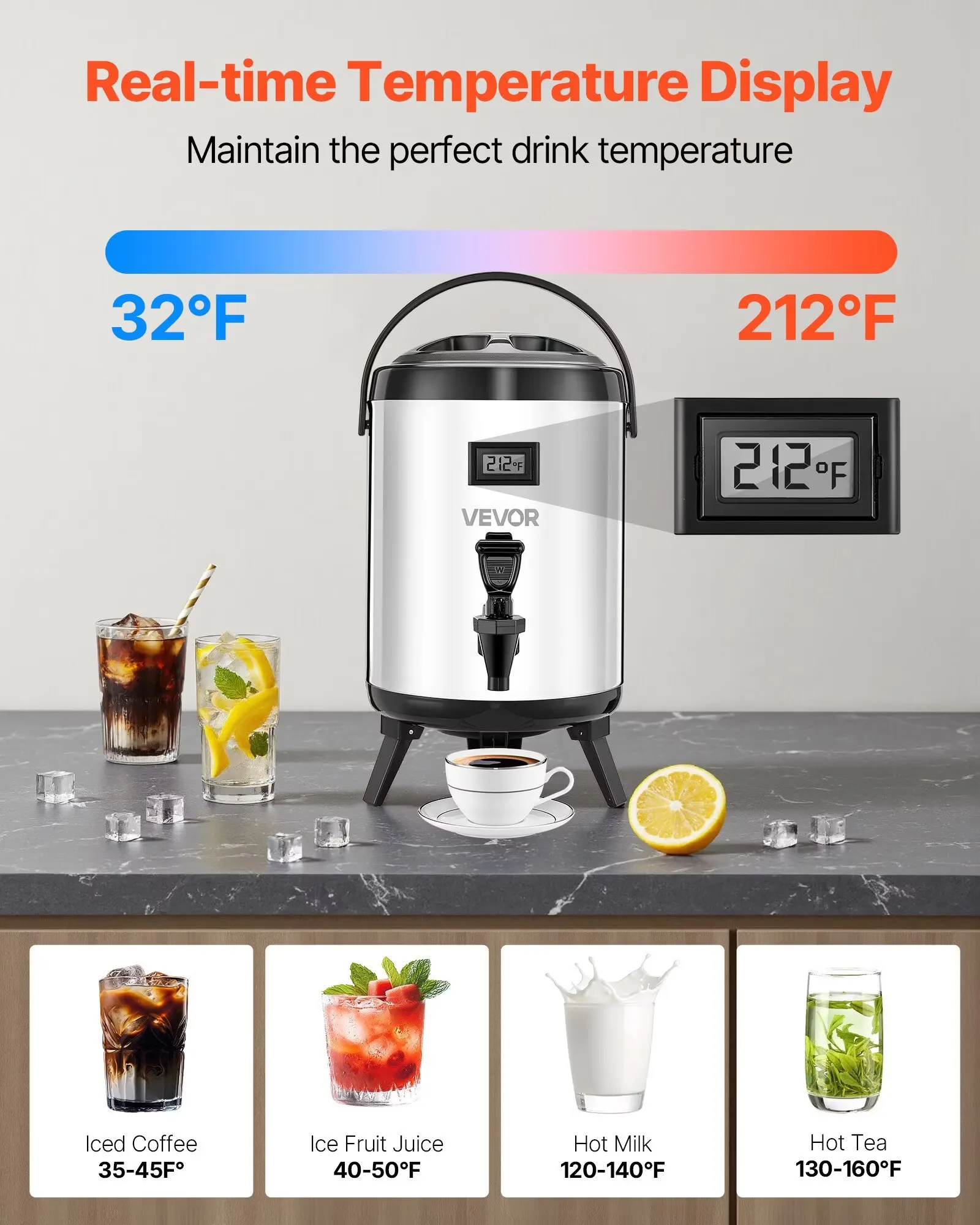 Insulated Beverage Dispenser For Hot & Cold Drinks 1.5 Gal Stainless Steel - Image 3