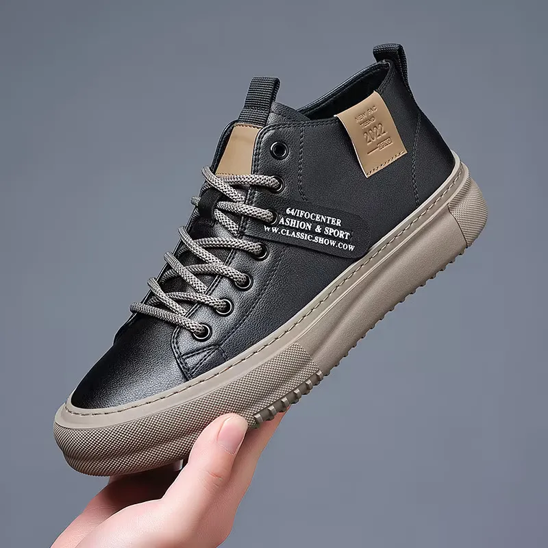 Men's Sports Casual Leather White Shoes - Image 3